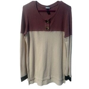 Daytrip Henley Top Womens Small Mauve Cream Waffle Knit